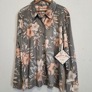 NWT Jamaica Bay Sueded Shirt Sage Green Tropical Hawaiian Women's Size XL